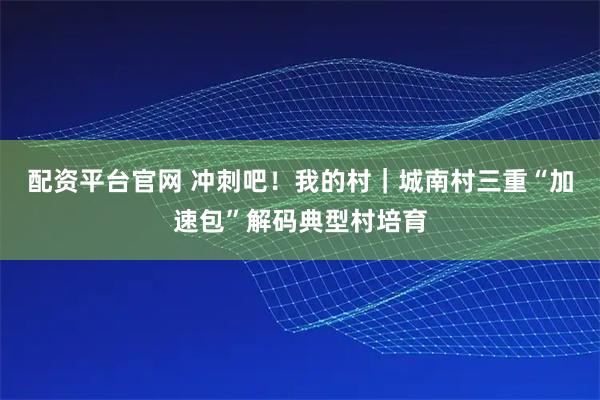 配资平台官网 冲刺吧!我的村|城南村三重“加速包”解码典型村培育